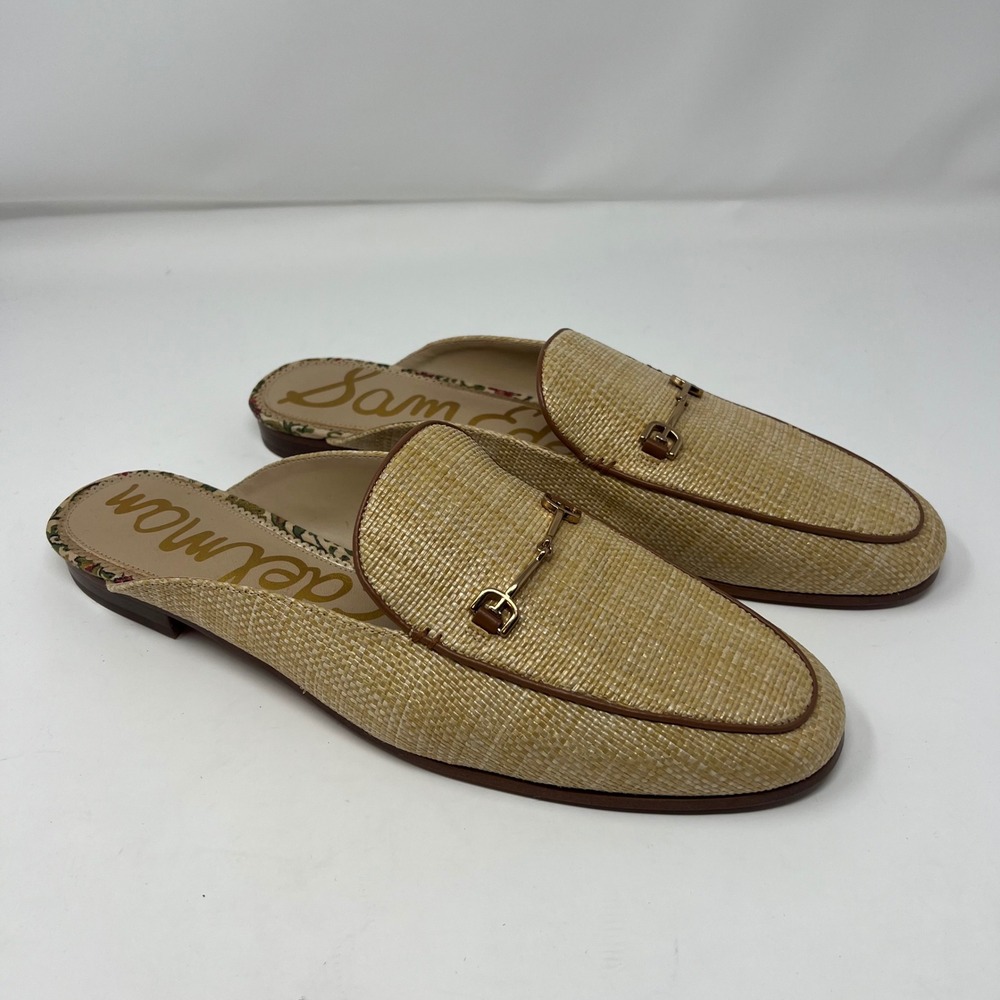 Sam Edelman Linnie Mules Men 14M Beige Woven Bit Detail Raffia Loafer Slides